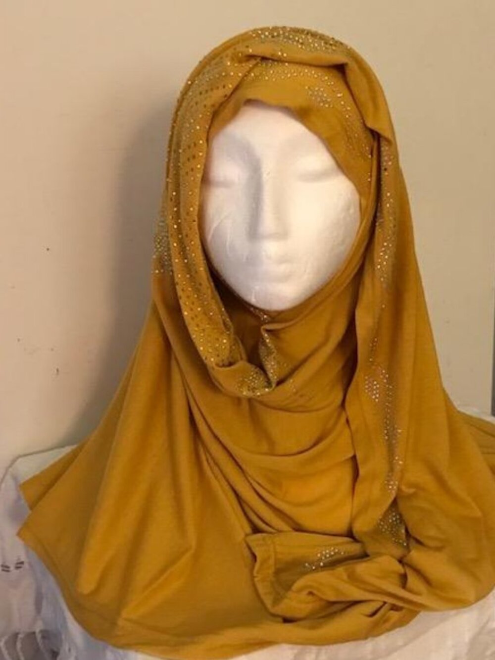 Women's Golden Tan Rhinestone Fashion Jersey Scarf 28 x 70 Headwrap  Hijab